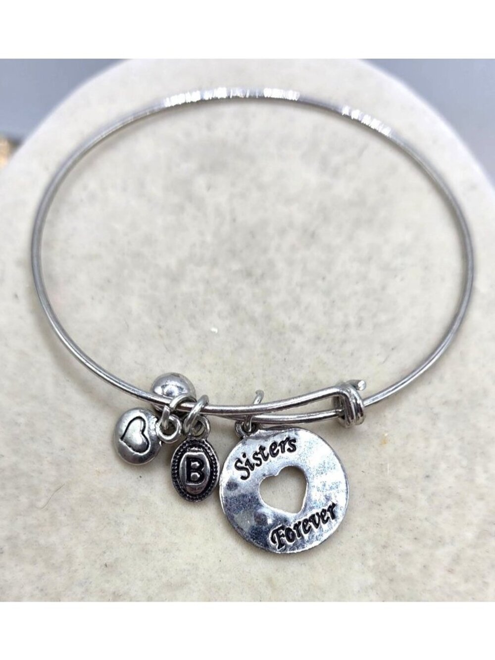 Silver Tone Expandable Bracelet Sisters Forever Charms